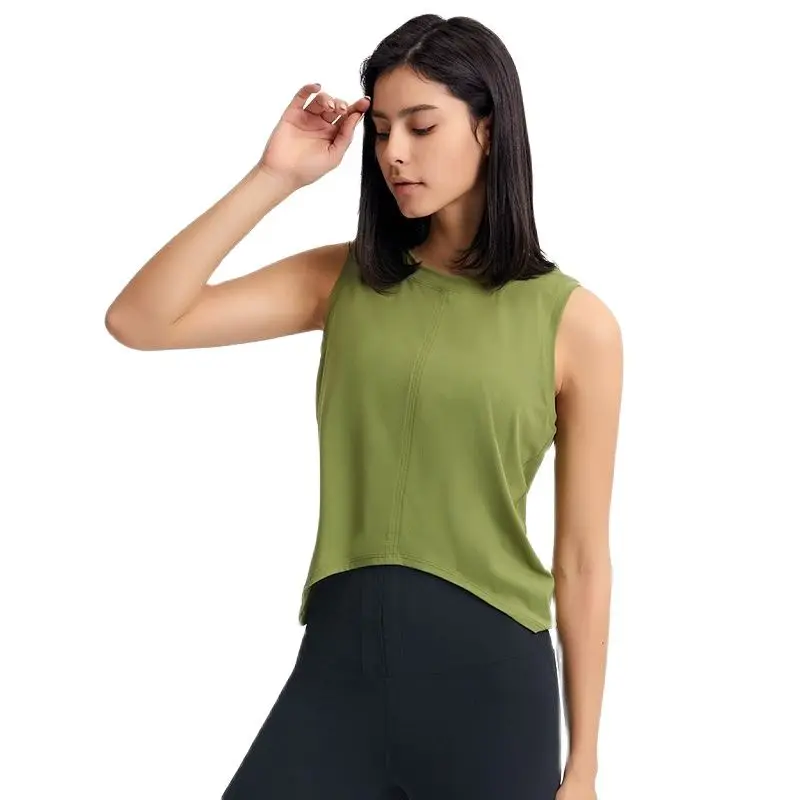 

Новинка 2021, эластичный безрукавный жилет для йоги телесного цвета, женская модная простая Свободная блузка без рукавов