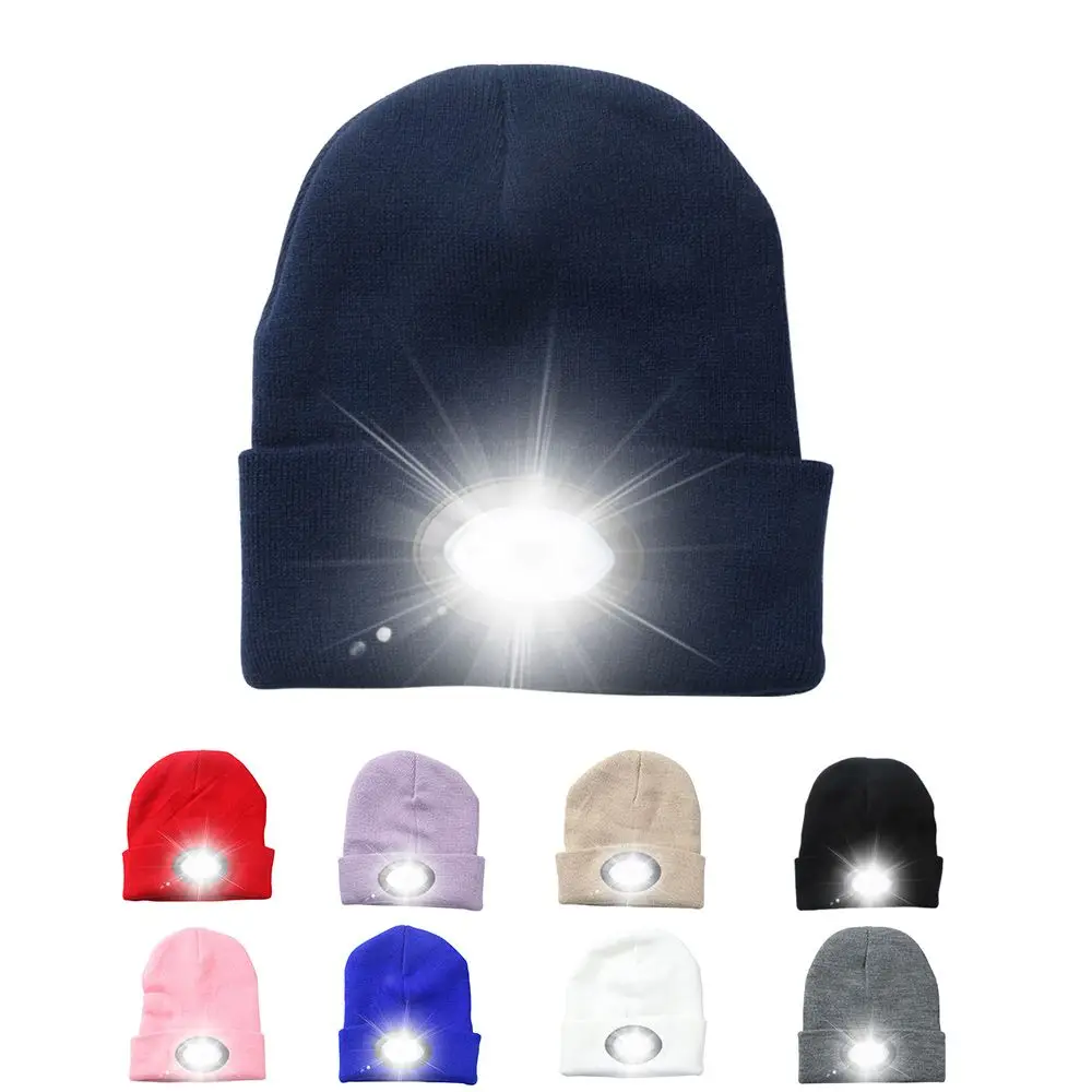

Unisex Winter Knit Hat LED night Ligh Elastic Beanie Headlamp Men Cap USB Rechargeable Torch for Camping Cycling Hiking Fishing