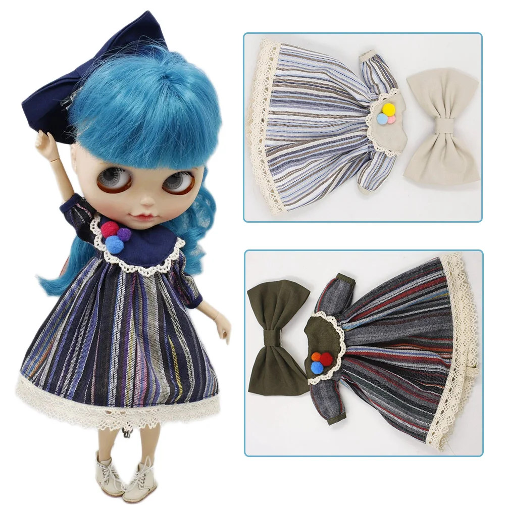 

Наряды для куклы Blythe, шарнирная кукла Blythe, в полоску, с Заколкой, винтажная одежда для девочек 1/6