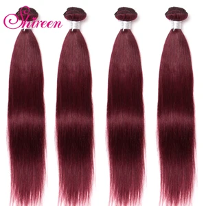 Прямые бразильские волосы Shireen, пучки Красного плетения, предварительно окрашенные, 3 шт., бордовые, красные, винные, 99j, человеческие волосы для наращивания, Remy, плетеные волосы