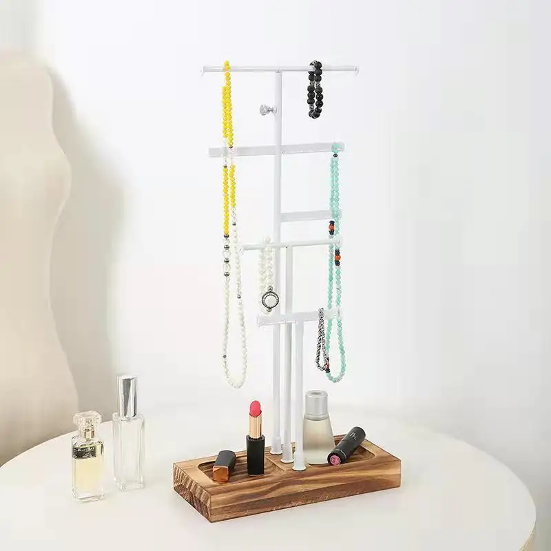 Metal Necklace Display Stand Jewelry Storage White Earring Jewelry Organizer Holder Wooden Storage Tray Store Home Decor Gifts