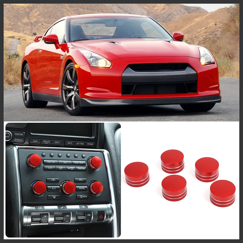 

For Nissan GTR R35 2008-2016 Aluminum Alloy Red Car Air Conditioner Volume Knob Cover Decorative Ring Stickers Car Accessories