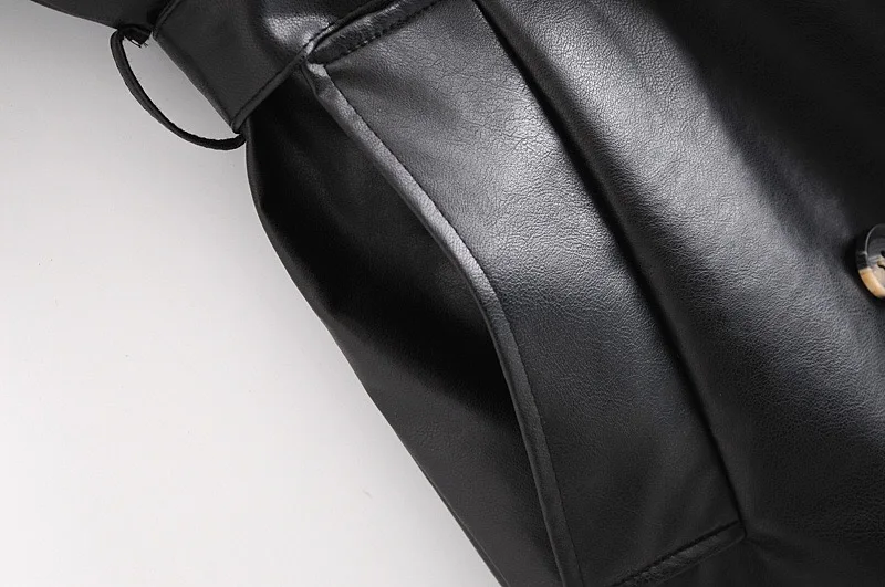 

2020 Winter Elegant PU Leather Trench With Belt Women Double-breasted Long Sleeve Mid-calf Long Coat OL Slim Sashes Outerwear