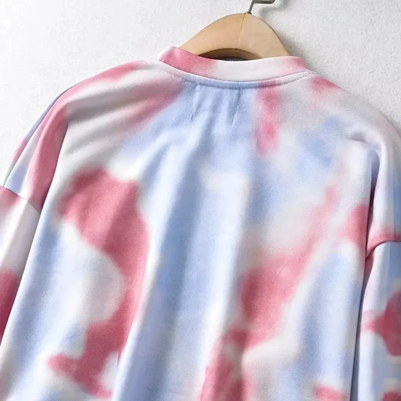 

Tie-Dye short hoodie women long sleeve crop top thin pullover sweatshirt INS autumn clothes woman hoodies sudadera