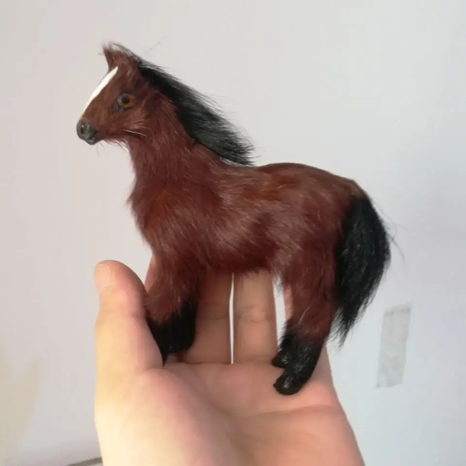 

Реалистичная игрушка коричневая лошадь мини 12x10 см Жесткая модель пластик и меха лошадка ручной работы, украшение дома игрушка Рождественс...