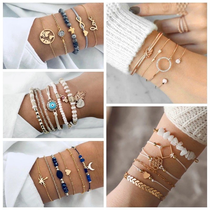 Женский многослойный браслет с геометрическим узором золотистого цвета