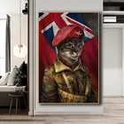 Картина на холсте с изображением кота в военной униформе, антропоморфные животные, современное искусство, декоративные картины для гостиной