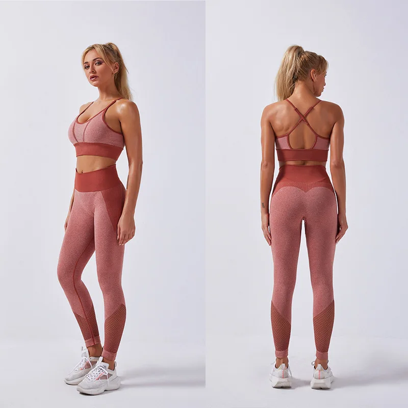 

Sexy Seamless Yoga Outfits Sets Women Fitness Sports Suit Mesh Gym Workout Clothing Sportswear top and bottom Sports Set