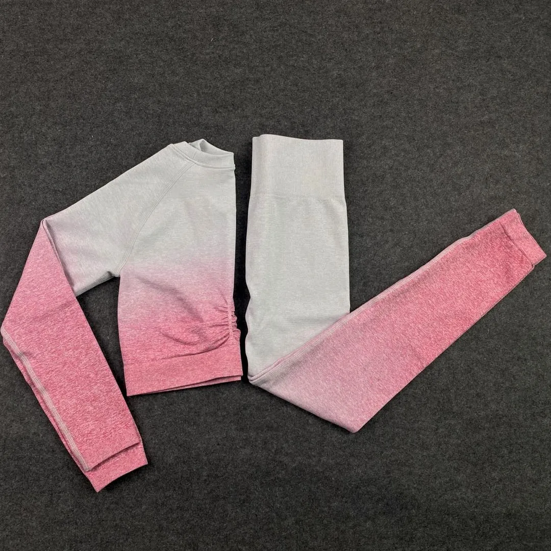 

New Women Seamless Yoga Set Fitness Sports Suits Gym Cloth Yoga Long Sleeve Shirts High Waist Running Leggings Workout Suit