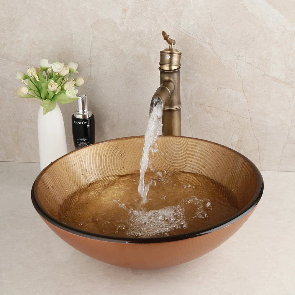 Смеситель-водопад для раковины латунный коричневый ручная краска раковина в