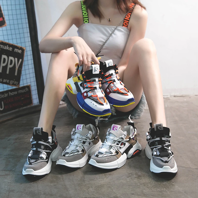 Женские кроссовки на массивной платформе вязаные дышащие Сникерсы для косплея