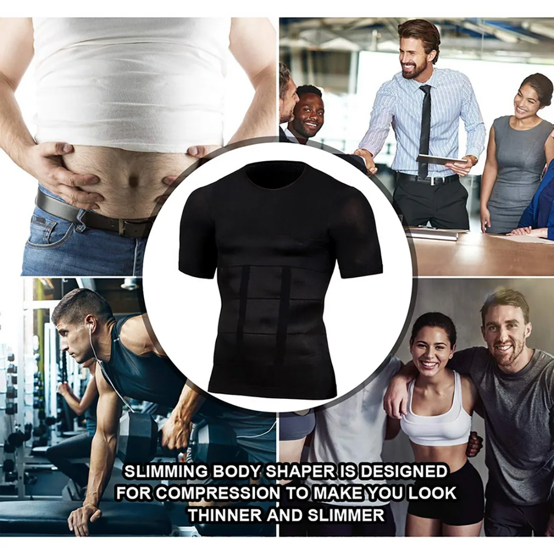 

New Men Body Shaper Corrective Posture Shirt Slimming Belt Belly Abdomen Fat Burning Compression Corset Body Toning T-Shirt
