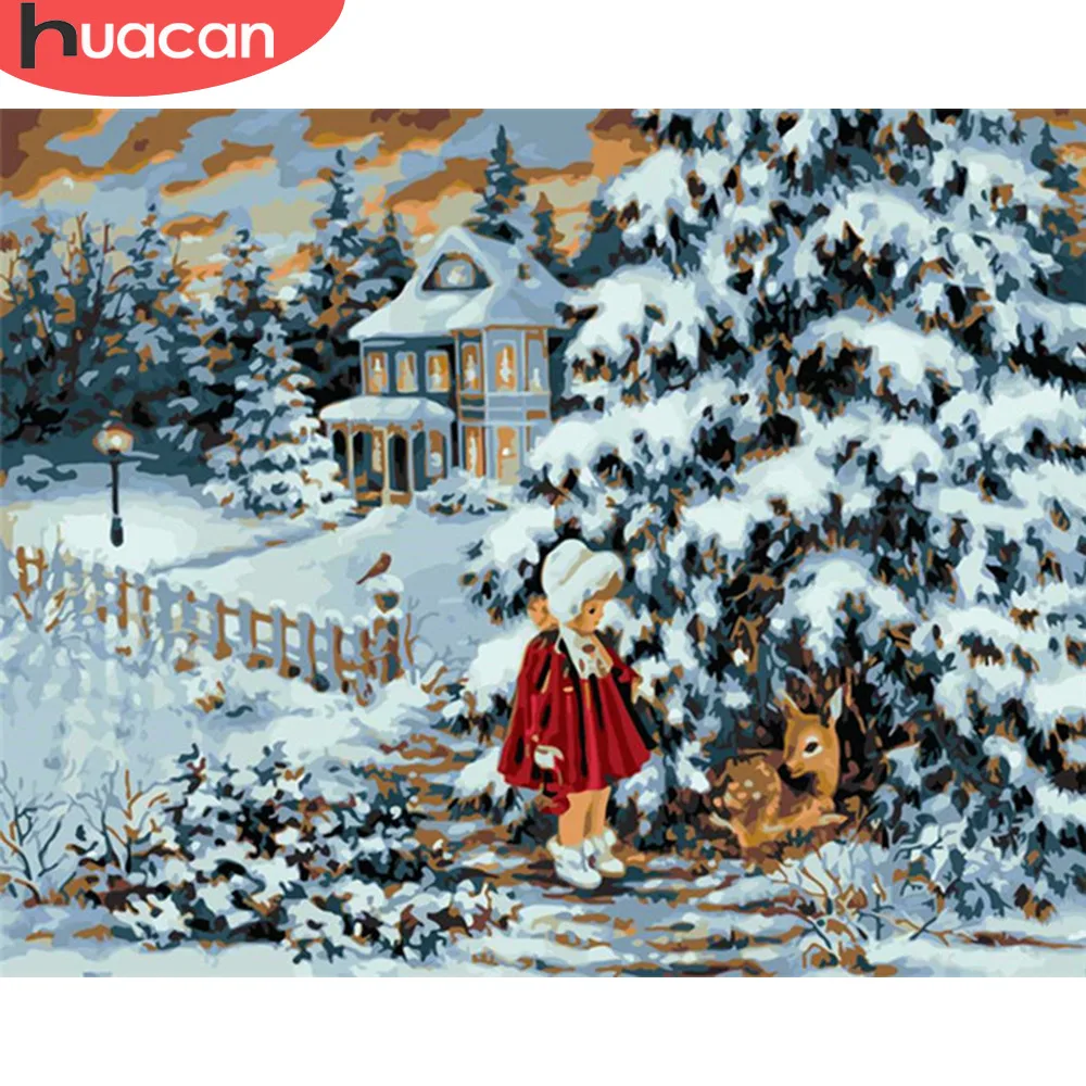 HUACAN картина по номерам рождественские наборы Рисование холст ручная роспись