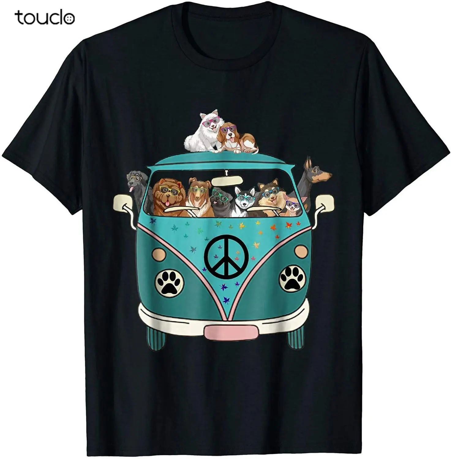

Забавная футболка с изображением собаки, автобуса мира, хиппи, винтажный подарок для мужчин и женщин, забавная черная футболка