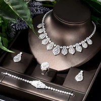 hibride elegant and exquisite ladies wedding bridal shiny luxury zircon set 4pcs round shape jewelry collier femme mariage n1267