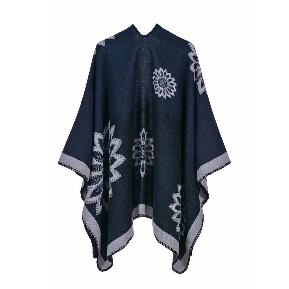 Winter Scarf Warm Poncho and Cape Women Cloak Print Floral National Wind Fork Shawl Imitation Cashmere Pashmina Wraps Mujer | Аксессуары