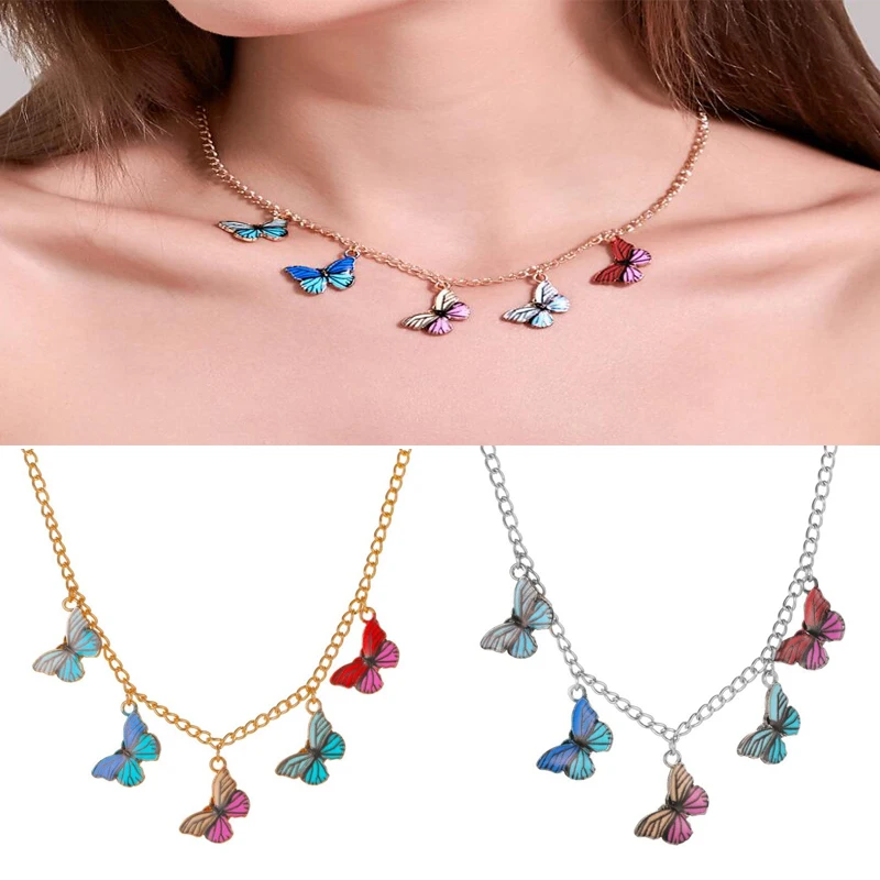 Популярное корейское ожерелье в стиле 90-х девушек с красочными бабочками