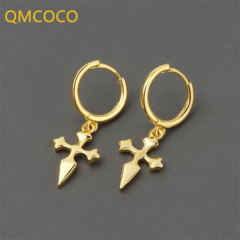 

Женские серьги-кольца QMCOCO серебристого цвета, Летний Новый стиль, простой крест, подвеска, ювелирные изделия для вечеринки, подарки 2021, Ново...