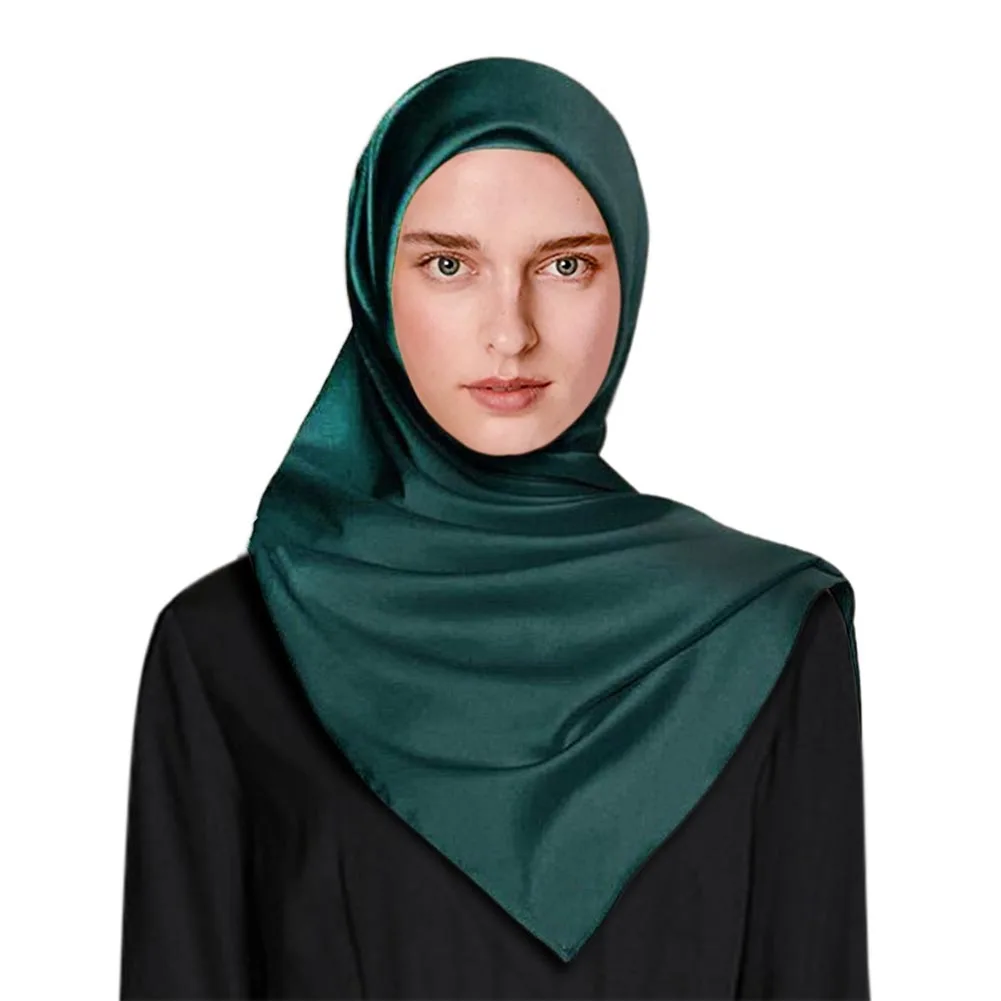 Shimmering Satin Hijab Shawl Modest Muslim Head Wrap Luxury Silk Square Scarf Turkish Madame Islamic Abaya Clothing Accessories |