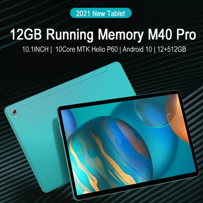 

M40 Pro Tablet 10 INCH 12GB RAM 512GB ROM Tablete Android 10 MTK Helio P60 Tablette 10 Core Dual 4G 8800mAh Wifi GPS Tablet PC