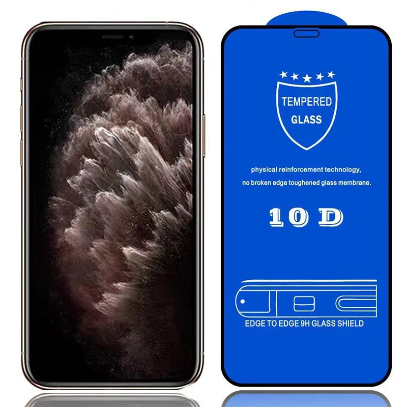 10pcs 10d tempered glass full glue cover curved screen protector film for iphone 13 pro max 12 mini 11 xs xr x 8 7 6 plus se free global shipping