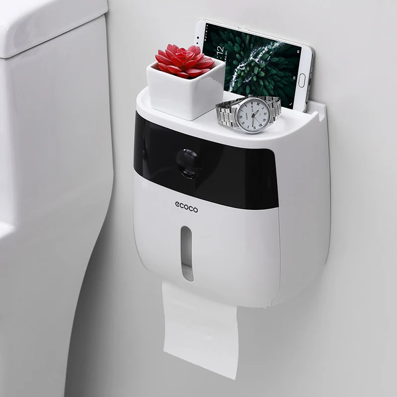 

Waterproof Toilet Paper Holder Plastic Paper Towels Holder Wall Mounted Bathroom Shelf Storage Box Portable Toilet Roll Holder