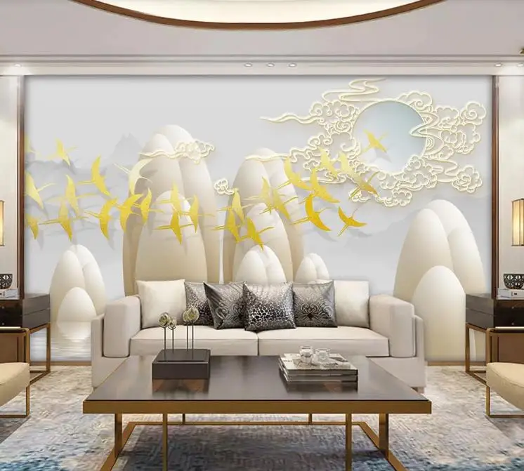 Пользовательские обои для дома декоративные золотые Летающие птицы Стильные