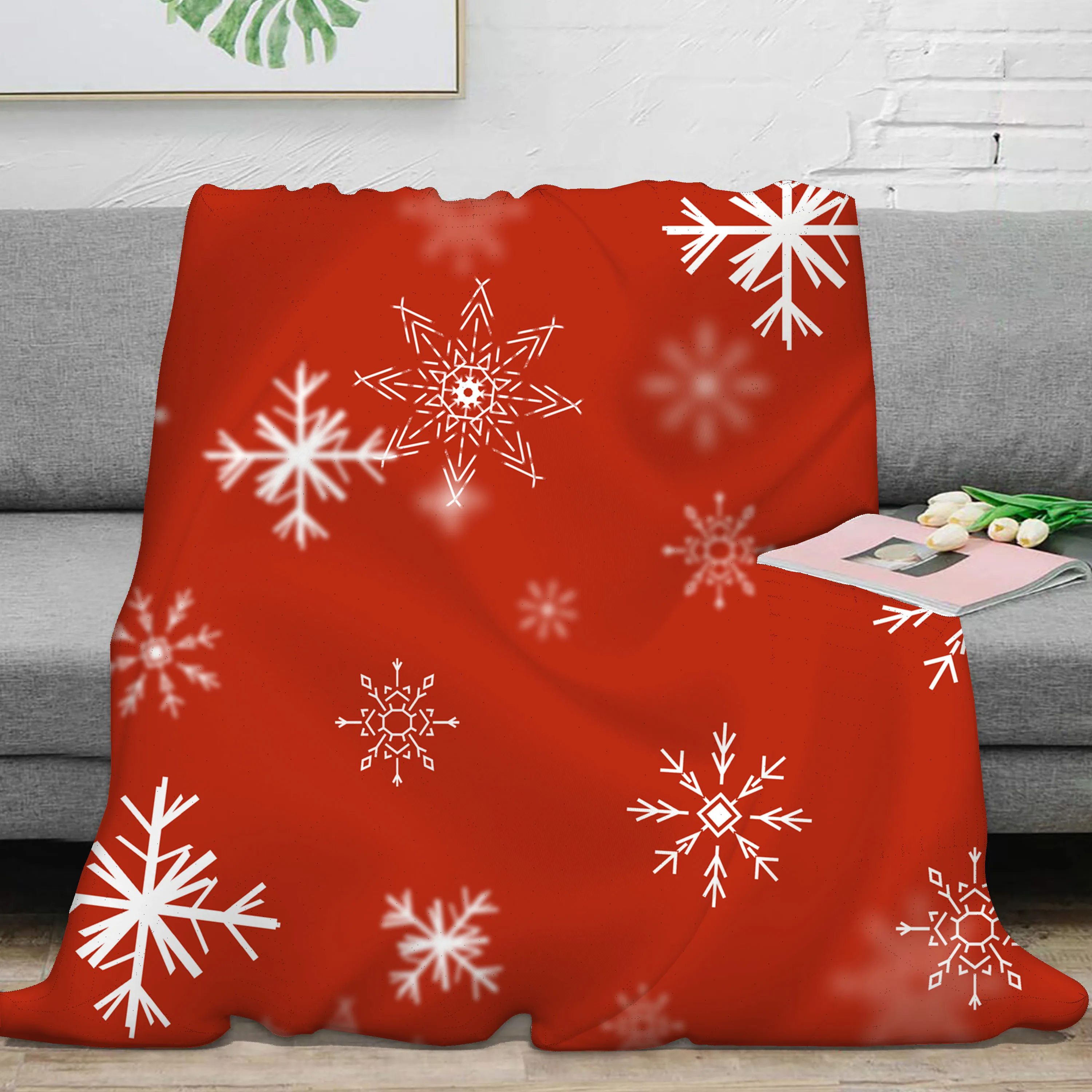 

Рождественское мультяшное одеяло, рождественские снежинки, красное модное покрывало, флисовое покрывало