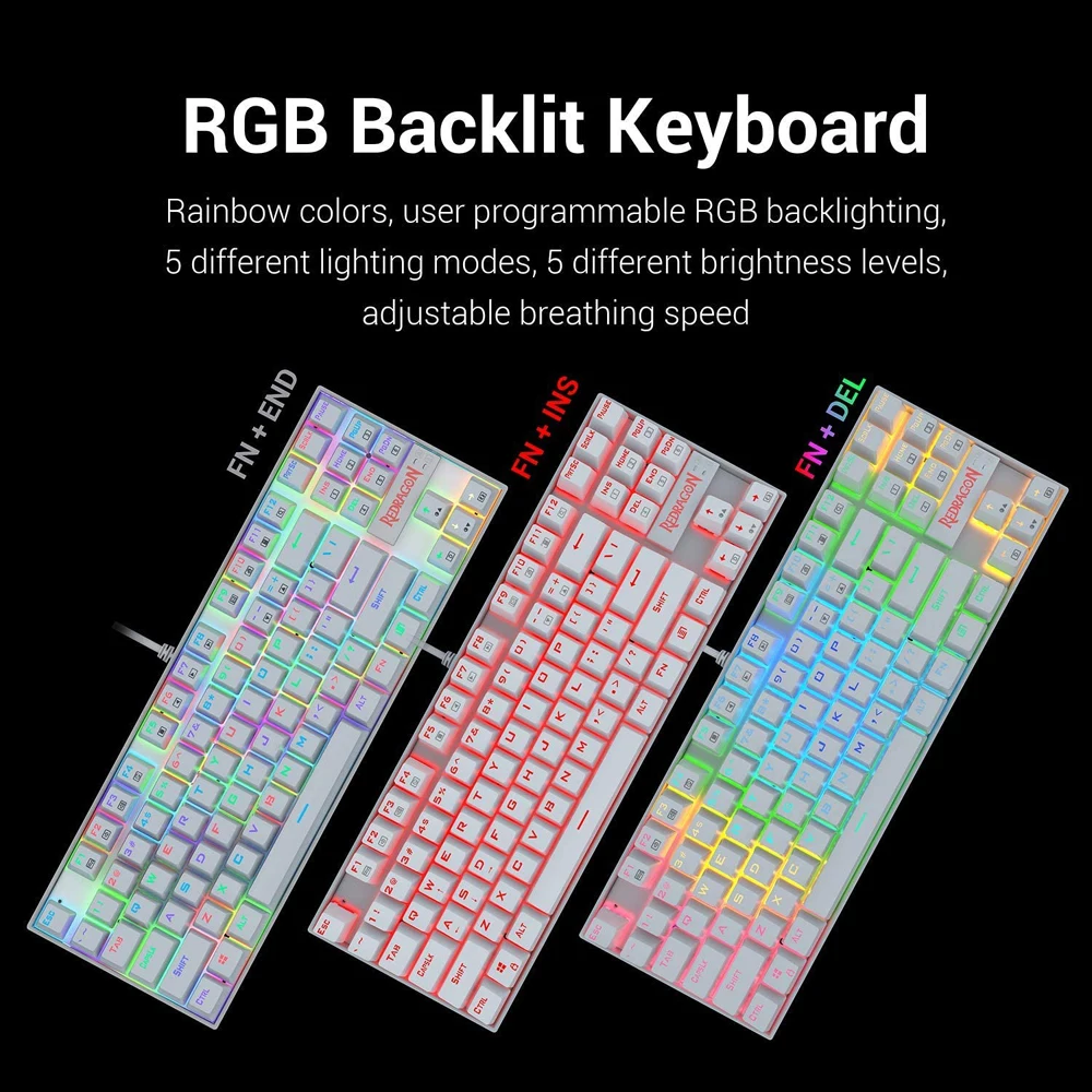 Механическая клавиатура Redragon K552 Kumara RGB проводная игровая с 87 клавишами и