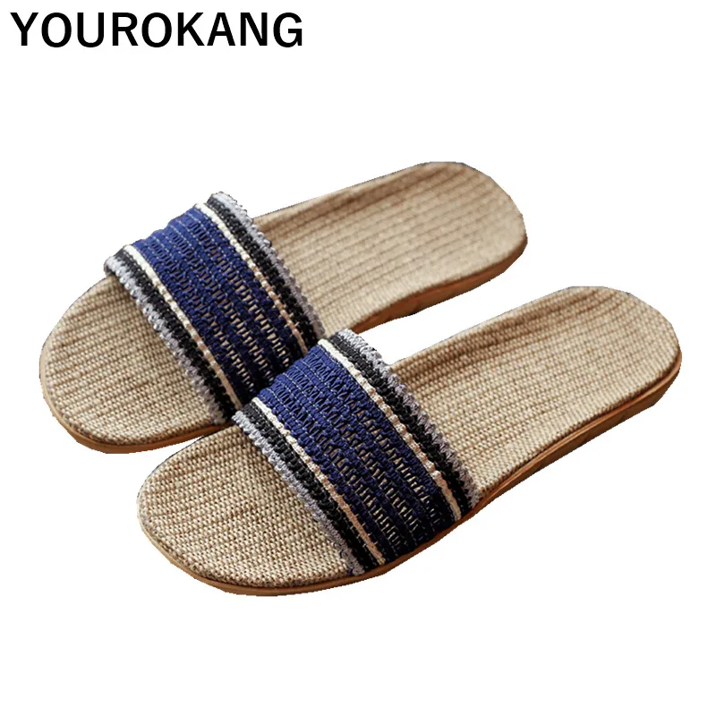 Женские летние домашние тапочки пара обуви льняные унисекс для влюбленных