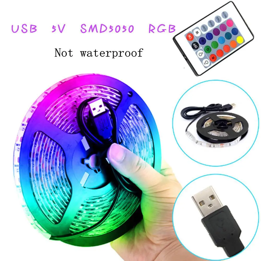 

USB LED Strip Light DC5V Flexible LED Lamp Tape Ribbon RGB Remote Control 50cm TV Desktop Screen BackLight Diode Tape