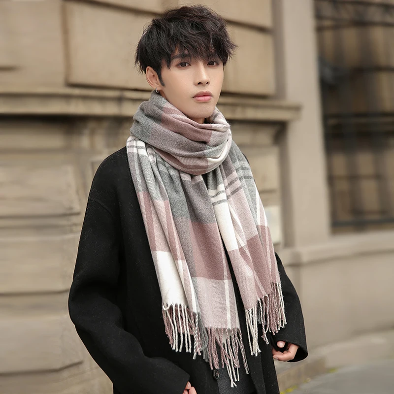 Plaid Wool Scarf for Men Winter Shawls Wraps Warm Neckerchief Muffler Neck Warmer Thick Soft Scarves High Quality Scarves Male