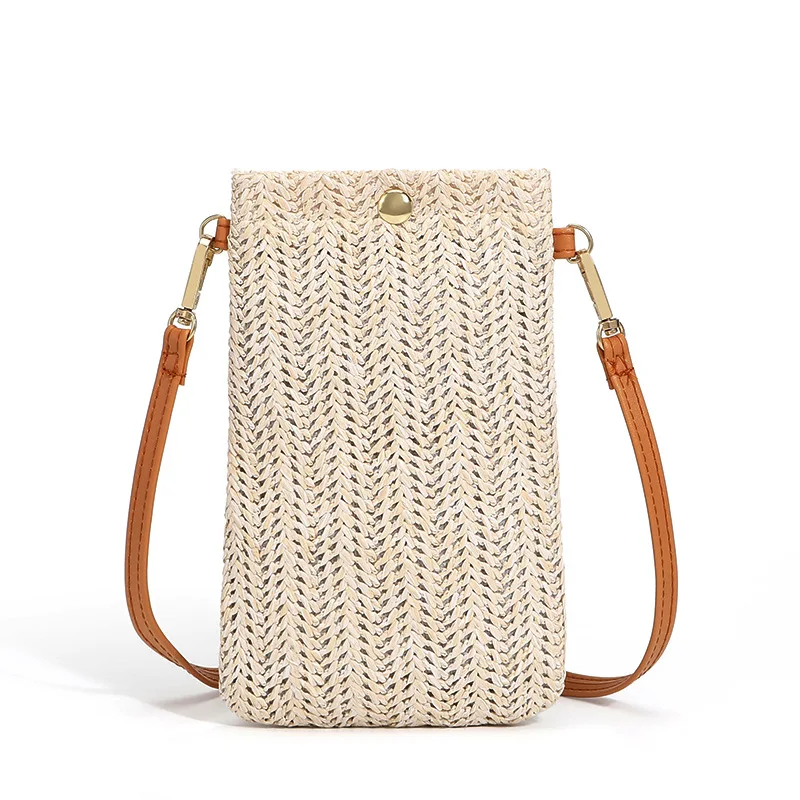 

Summer Straw Bag Hasp Phone Bag Handmade Ladies Small Shoulder Crossbody Messenger Bags Weaving Beach Female Mini Purse