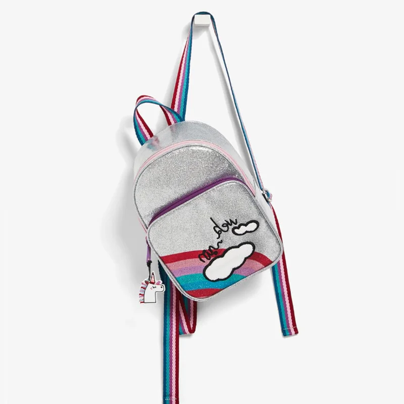 Новый Серебряный Блестящий кожаный Радужный рюкзак детский школьный с пони для