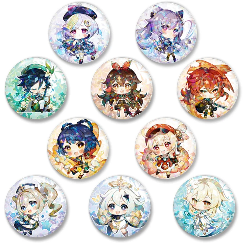 58mm Free Shipping Online Game Genshin Impact Manga Brooch Pin Cosplay Kawaii Badge Accessories Backpack Decoration Gift