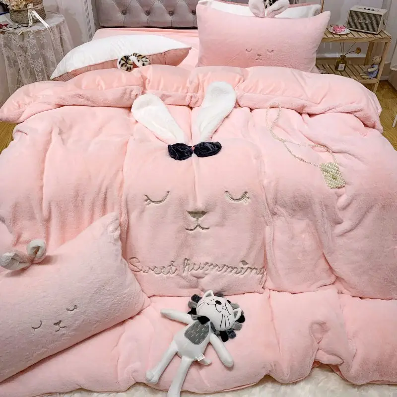 Флисовая ткань с вышивкой в виде милых кроличьих ушей розового белого серого