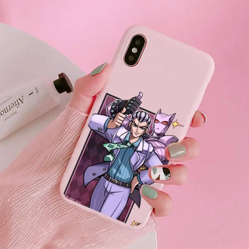 

JOJO BIZARR ADVENTUR Phone Case Candy Color Pink for iPhone 11 pro XS MAX 8 7 6 6S Plus X 5S SE 2020 XR