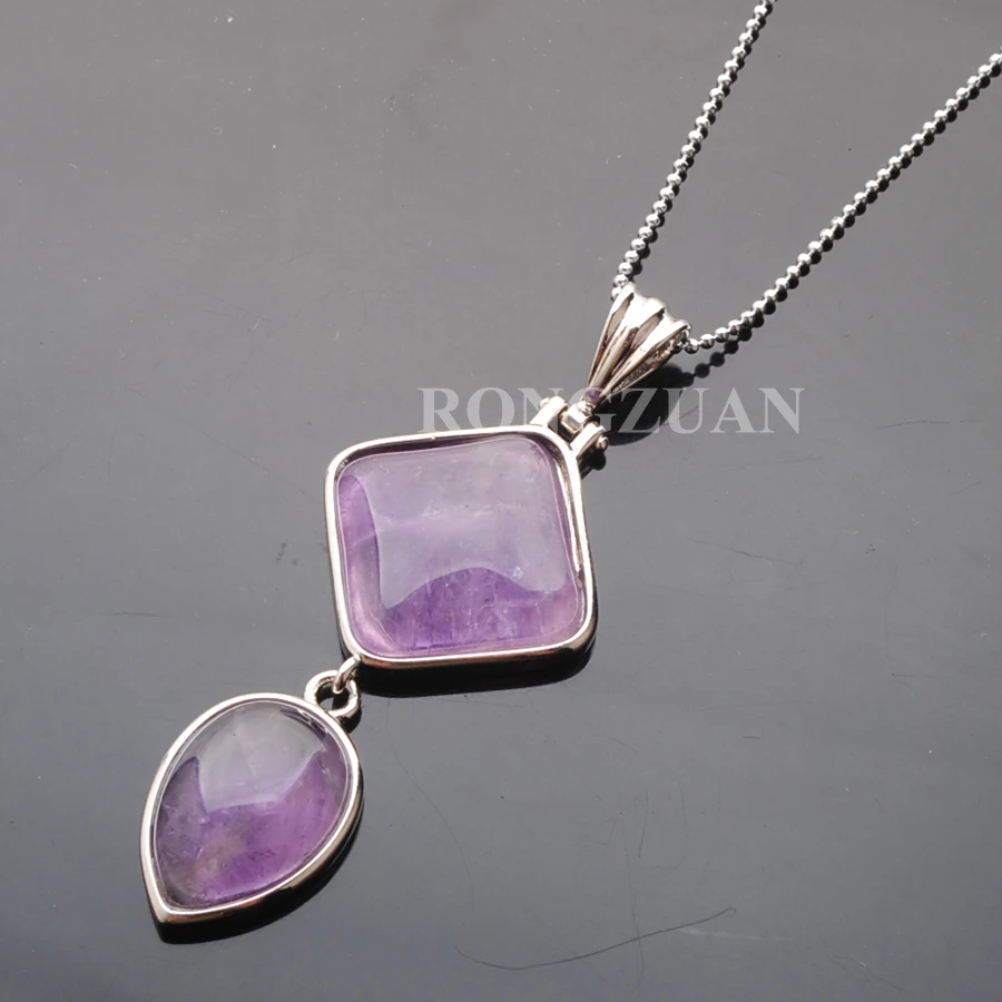 Amethyst Несколько кулон из натурального камня бусины лазурит авантюрин аметистов ожерелье ISES ожерелье серебряная цепь 1" женские ювелирные изделия TBN387 - Окраска металла: Amethyst