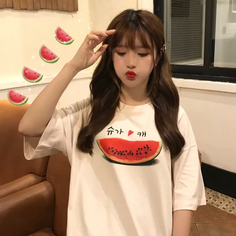Летняя новая модная футболка Женская Футболка Harajuku с коротким рукавом Ulzzang милым
