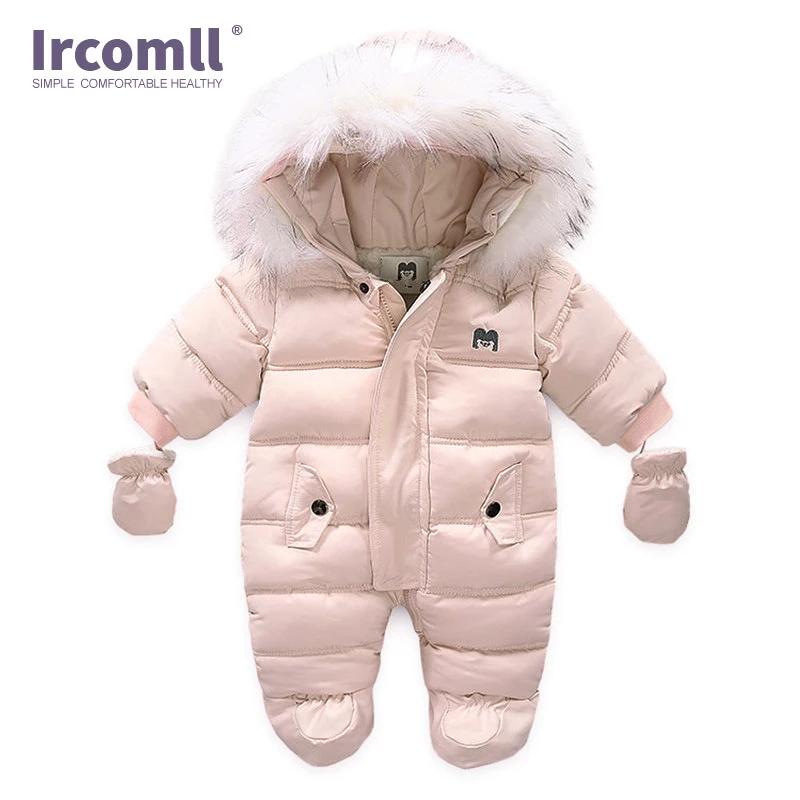 Pink Ircomll/зимняя одежда для новорожденных; комбинезон с капюшоном для малышей; флисовая одежда для мальчиков и девочек; Осенние Комбинезоны; Верхняя одежда для детей - Цвет: Pink