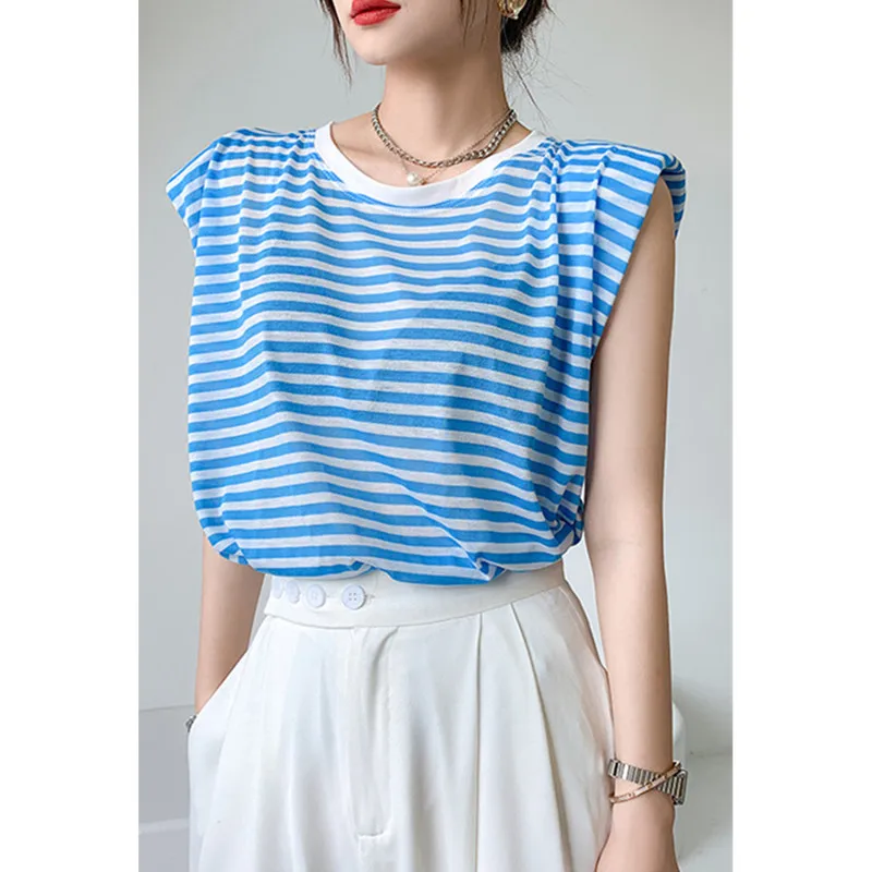 

Real shot 2021 new summer fashion casual women's sexy sleeveless striped top