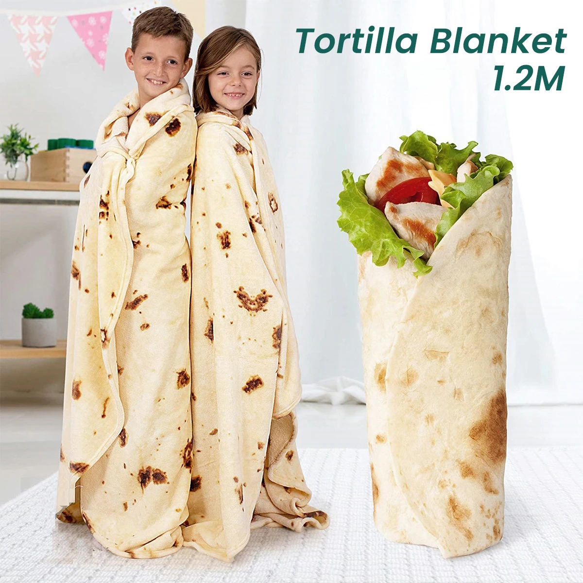

1.2M Super Soft Warm Flannel Burrito Blankets 280Gsm Round Shape Airplane Travel Throw Coral Fleece Tortilla Nap Wrap Blankets