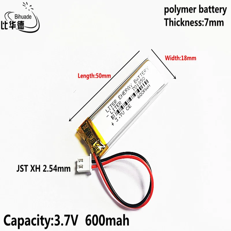 

10pcs JST XH 2.54mm 3.7V 600MAH 701850 Lithium Polymer LiPo Rechargeable Battery For Mp3 headphone PAD DVD bluetooth camera