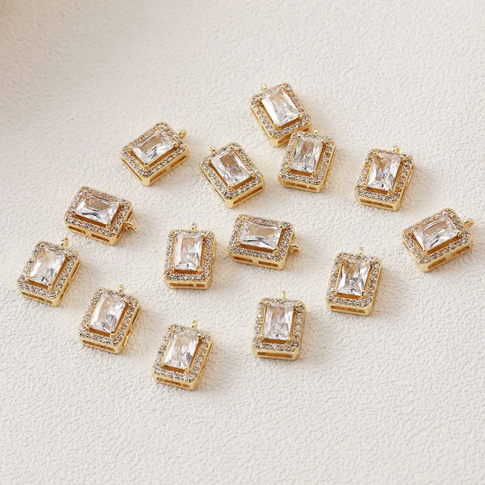 

2PCS 14k Gold Plated Rectangular Zircon Pendant Charms for Jewelry Making Necklace Handmade DIY Brass Accessories