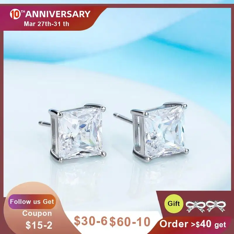 KLTE003 Модные мужские и женские квадрат Кристалл Натуральная 925 серебро 5 мм 6 7 8 4