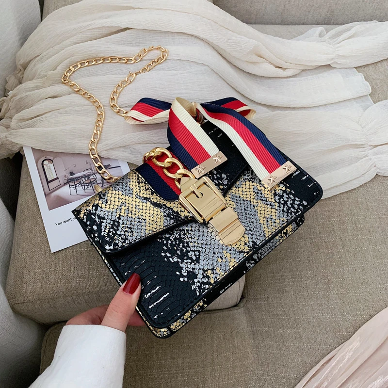 Модная брендовая женская сумка из искусственной кожи под змеиную кожу