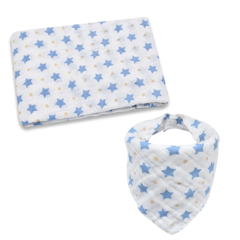 Blue Stars Пеленка+ нагрудник, детские пеленки, мягкие одеяла для новорожденных, банные газовые спальные принадлежности, чехол для коляски - Цвет: Blue Stars