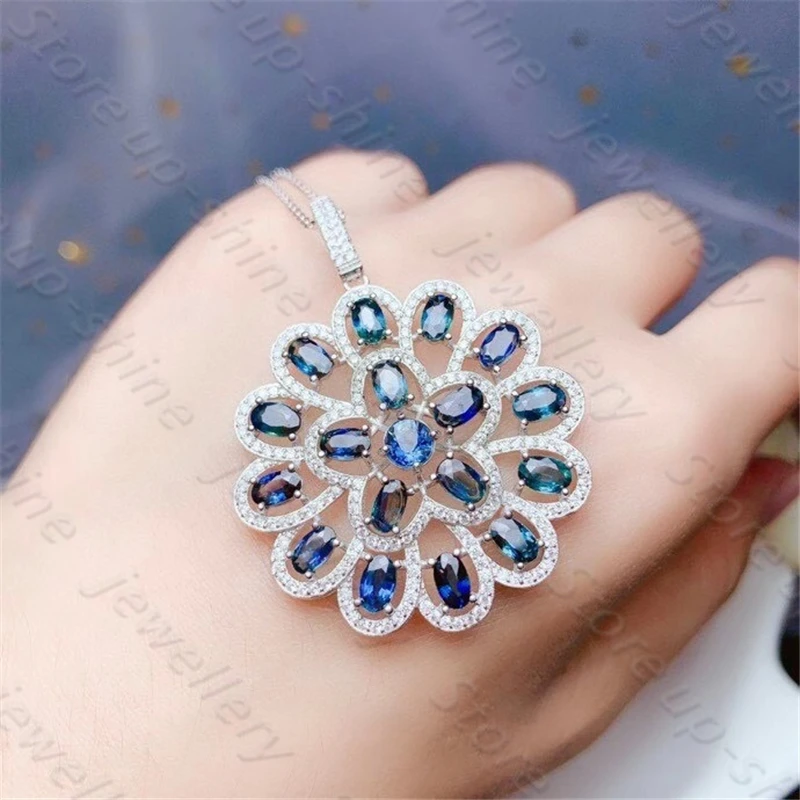 

Natural Sapphire Pendant Necklace 925 Silver Women's Pendant Luxurious Atmosphere Shows Feminine Charm