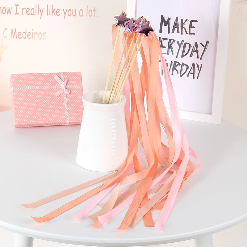 20/50pcs Star Fairy Wand Lace Ribbon Streamers Wedding Magic Wands Wood Stick Bells Confetti Party Team Bride Prop Decoration | Дом и сад