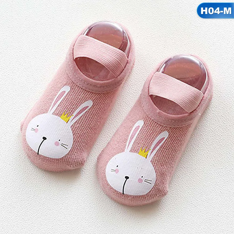 H04 Весенне-осенние носки с милым рисунком кролика для новорожденных 0-3 лет мягкие хлопковые нескользящие носки-тапочки для маленьких мальчиков и девочек - Цвет: H04